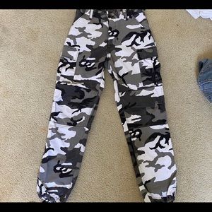 Grey/white camo track pants